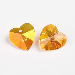 多面カットK9ガラスチャーム  模造オーストリアのクリスタル  ハート  ゴールド  12x12x6mm  穴：1.5mm&nbsp;EGLA-P026-H04