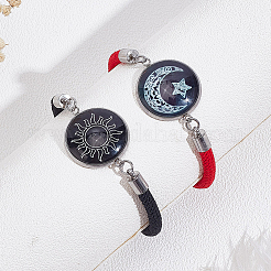 1 комплект из 2 шт. браслетов ко Дню святого Валентина из нержавеющей стали 304 с плоскими круглыми звеньями&nbsp;BJEW-LP0001-35C