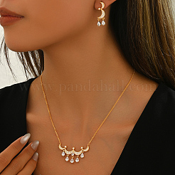 Комплекты серег и ожерелий из латуни с микропаве из кубических цирконий в форме луны и звезды для женщин FS1088-1
