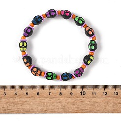 Bracelets extensibles en perles acryliques à motif de crâne d'Halloween&nbsp;BJEW-JB14347-01