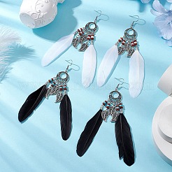 2 пара серег-подвесок из натуральной красной яшмы и натурального говлита EJEW-JE06179