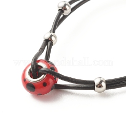 Женский браслет лэмпворк с большим звеном рондель и шнуром из воловьей кожи BJEW-JB07848