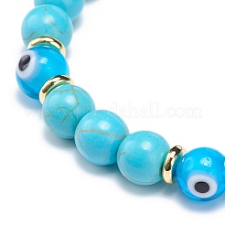 Braccialetto elasticizzato con perline rotonde con turchese sintetico e lavorazione a lume&nbsp;BJEW-JB08713-02