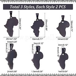 6個3スタイル304ステンレススチールペンダント  地図の形  ガンメタ色  18~34x14~26x1~2mm  2個/スタイル&nbsp;STAS-UN0037-83
