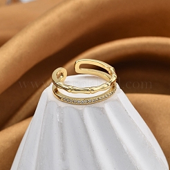 Кольца-манжеты для пальцев с покрытием из латуни с микропаве из прозрачного кубического циркония для женщин&nbsp;RJEW-M028-39G