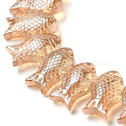 電気メッキ透明ガラスビーズ連売り  パール光沢メッキ  魚  砂茶色  8x15x5~6mm  穴：1mm  約49~50個/連  15.75インチ（40cm）&nbsp;EGLA-C007-08B