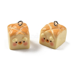 不透明樹脂ペンダント  犬用トーストチャーム  プラチナトーンの鉄ループ付き  レモンシフォン  18~19x15x16mm  穴：2mm&nbsp;RESI-G129-03