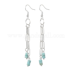 Плоские круглые подвесные серьги из натуральных смешанных камней EJEW-JE06812