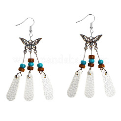 Boucles d'oreilles pendantes en fer et similicuir PU en forme de larme avec papillon&nbsp;WG3DA57-01