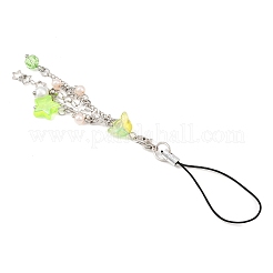 ガラス＆アクリル携帯ストラップ  真鍮のスターチェーン付き  黄緑  11.5cm  2個/セット&nbsp;HJEW-SW00079-11