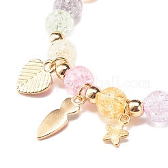 Bracciale elasticizzato con perline rotonde color caramella con ciondolo a forma di carota a forma di cuore da donna&nbsp;BJEW-JB07636-03