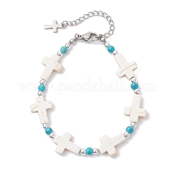 Braccialetti con perline in turchese sintetico ed ematite non magnetica per donna&nbsp;BJEW-JB12222-01