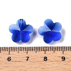 透明ガラスビーズ  多面カット  スモモの花  ブルー  13x13.5x8.5mm  穴：1mm&nbsp;X-GLAA-Q066-14mm-C07