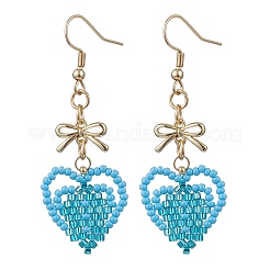 Серьги-сердечки из стеклянных бусин ручной работы EJEW-MZ00577