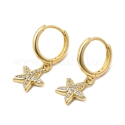 Серьги-кольца в форме морской звезды из латуни с микропаве и прозрачными кубическими циркониями&nbsp;EJEW-H180-28G