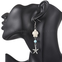 Ohrhänger mit maritimem Motiv aus synthetischem Türkis und natürlichem Howlith für Damen&nbsp;EJEW-JE06997