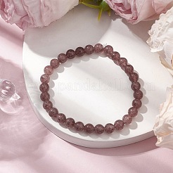 Круглые эластичные браслеты из натурального клубничного кварца диаметром 6 мм для женщин и мужчин BJEW-JB10455