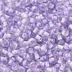 透明なガラスの丸いシードビーズ  色の内側  ラウンド  ライラック  6/0  4x3mm  穴：1.2mm  約161個/10g&nbsp;X1-SEED-B001-05A-28