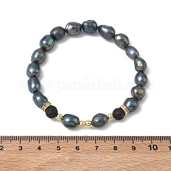 Elastische Armbänder aus natürlichen Süßwasserzuchtperlen und Lavasteinperlen für Damen&nbsp;BJEW-JB13714