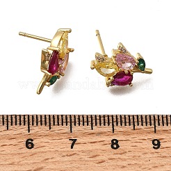 Серьги-гвоздики из латуни с микропаве и кубическим цирконием EJEW-P322-12G