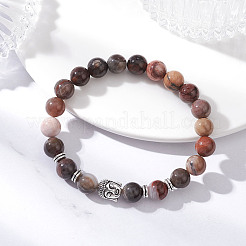 Круглые эластичные браслеты из натурального окаменевшего дерева BJEW-JB12610-01