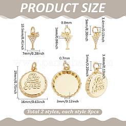16 pièce 2 styles de breloques en laiton micro pavées en zircone cubique&nbsp;KK-PH0011-38