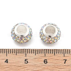 ロンデル ポリマークレイ ヨーロピアンビーズ  大穴ビーズ  ラインストーンと合金コア付き  ホワイトスモーク  11.5x7.5mm  穴：5mm&nbsp;X1-FIND-U001-01T