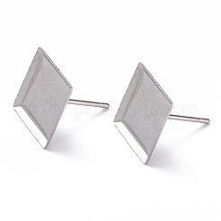 変色しない304ステンレススチールスタッドピアスセッティング  正方形  ステンレス鋼色  11x11x1mm  トレイ：9x9mm  ピン：0.8mm&nbsp;STAS-J032-09