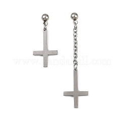 Христианские серьги-гвоздики с перевернутым крестом из нержавеющей стали 201&nbsp;LS-EJEW-P314-01C-P