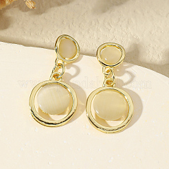 Плоские круглые серьги-гвоздики из сплава кошачий глаз DU6919