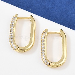 Овальная латунная серьга-кольцо с микропаве из прозрачного кубического циркония&nbsp;X-EJEW-C152-04G