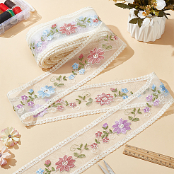 15ヤード 両面刺繍フラワーポリエステルレースリボン  衣服の装飾用  ベージュ  3-1/2インチ（88mm）&nbsp;OCOR-WH0045-37