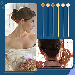 ヘアDIYアクセサリー  6本の真鍮製ヘアスティックのパーツ  6個のアクリルカボションと6個の天然石と合成石  フラットラウンド  ミックスカラー  ヘアスティック発見: 130x14x5mm&nbsp;OHAR-PH0001-29