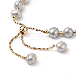 Pulsera con cuentas redondas de latón y perlas naturales teñidas&nbsp;BJEW-JB09008-01