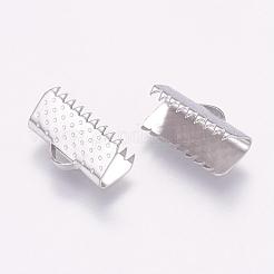 変色しにくい304ステンレススチールリボンカシメエンドパーツ  ステンレス鋼色  8x13mm  穴：1x3.5mm&nbsp;STAS-K148-08P-D