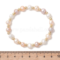 Stretch-Armbänder aus natürlichen Süßwasserzuchtperlen und Messingperlen für Damen&nbsp;BJEW-JB13519