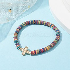 Эластичные браслеты Heishi Surfer в форме диска из полимерной глины&nbsp;BJEW-JB09835