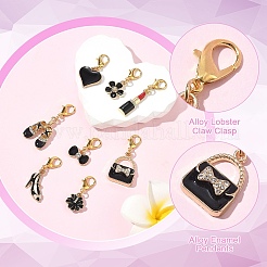 8 pz 8 stili borsetta rossetto tacchi alti cuore fiore lega smalto e ciondolo strass di cristallo decorazioni&nbsp;HJEW-YW00568