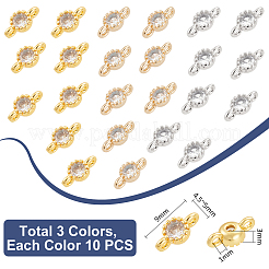 30 шт. 3-цветные латунные плоские круглые подвески-соединители с кубическим цирконием KK-UN0005-07