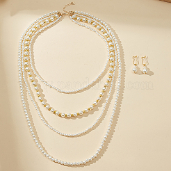Elegantes französisches Set aus mehrreihiger Halskette und Ohrringen aus Imitationsperlen aus Kunststoff für Damen&nbsp;EN7269