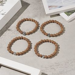 Braccialetto elasticizzato con perline in legno di rudraksha naturale e lega da donna&nbsp;BJEW-JB09145