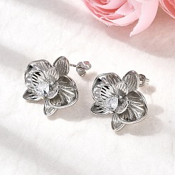 Серьги-гвоздики из латуни с микро-паве и прозрачным фианитом EJEW-H171-01B-P