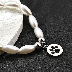 304 нержавеющая сталь плоские круглые браслеты с подвесками с отпечатками лап для женщин BJEW-C098-11P