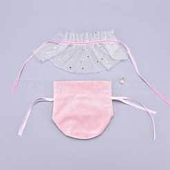 ベルベットジュエリー巾着ギフトバッグ  プラスチックイミテーションパール＆スターヤーンスカートデザイン  結婚式の好意のキャンディーバッグ  ピンク  14.2x14.9x0.4cm&nbsp;TP-M001-01H