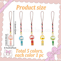 5 шт. 5 стиля керамическая счастливая кошка маленькая подвеска украшение для мобильного телефона HJEW-GO0001-08