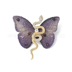 Броши в виде змеи и бабочки из латуни с микропаве из кубических цирконий JEWB-V003-05G