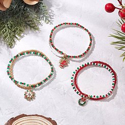 3 шт. Рождественские браслеты из стеклянных бусин и стеклянных бусин BJEW-MZ00240