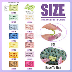 65 шт. 13-х цветная прямоугольная этикетка для одежды из замши ручной работы AJEW-TA0002-15