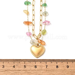 Двухслойные ожерелья с подвеской в виде сердца из нержавеющей стали 304 и натурального драгоценного камня для женщин NJEW-U031-09G