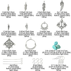 Наборы для изготовления висячих сережек из сплава перьев и синтетической бирюзы своими руками DIY-FS0006-34